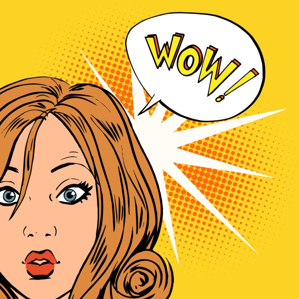 A woman looking surprised when learning idioms.